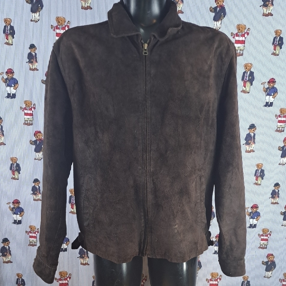 Vintage Tommy Hilfiger chocolate brown full zipper LG casual leather jacket